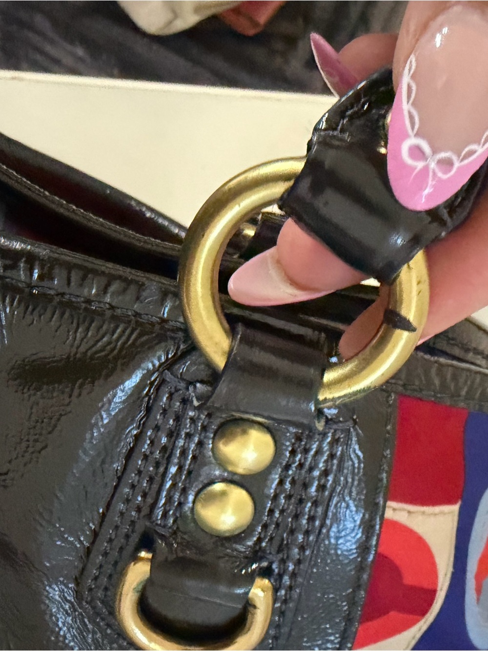****SOLD****Coach Multicolor Geometric Patent-Trim Satchel - Blue/Red/Purple - Picture 13 of 13